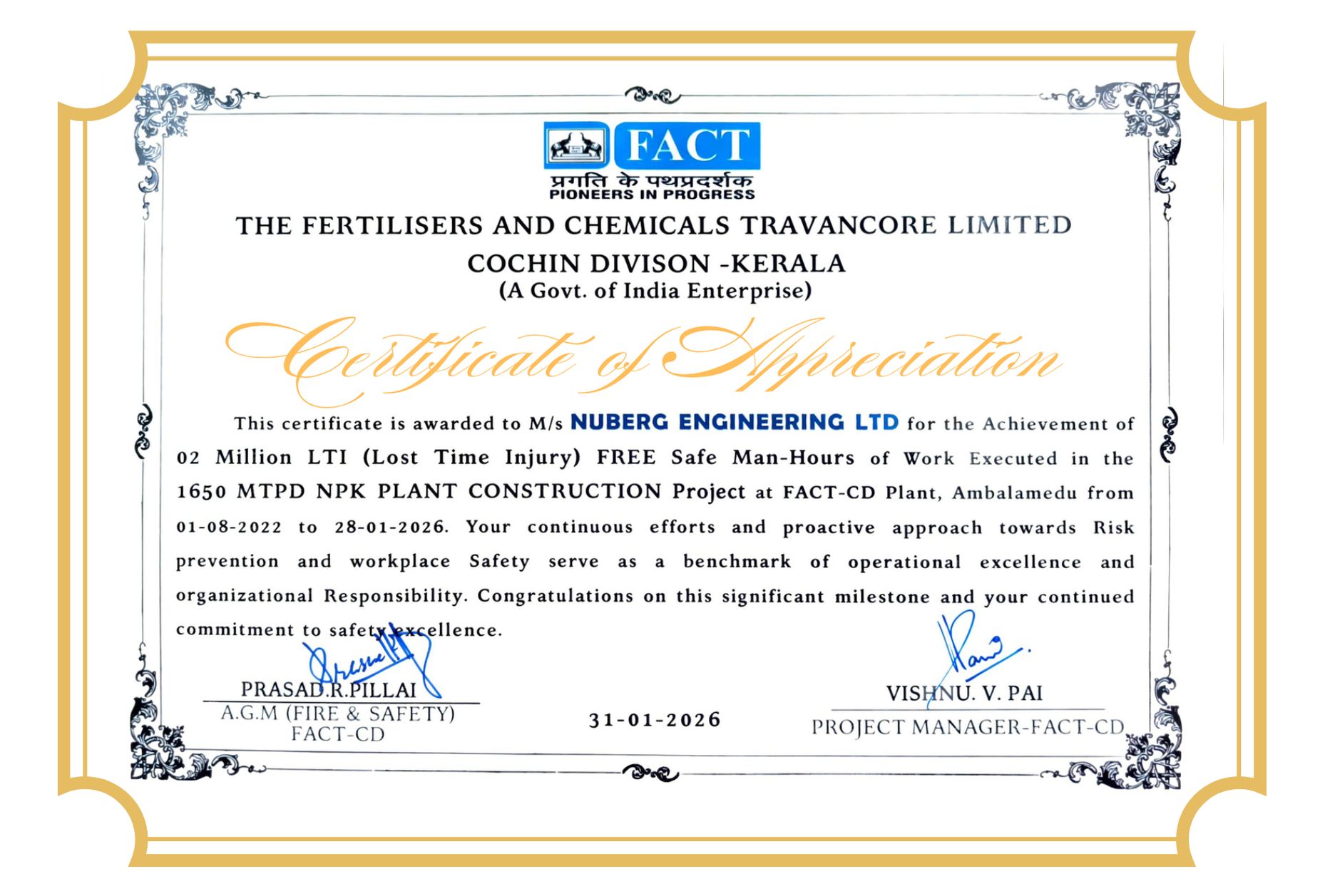 2 Million LTI-free safe man-hours certification—Nuberg Engineering Ltd.